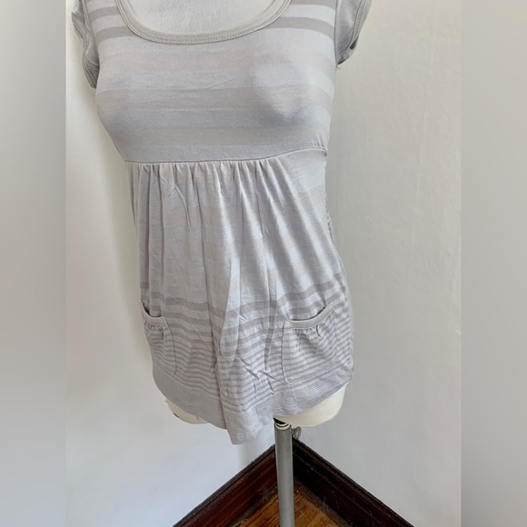 VTG 2000 y2k OP Soft T Shirt Long Stripe Emo Tie Back Cap Sleeve Blue Gray - Picture 12 of 13